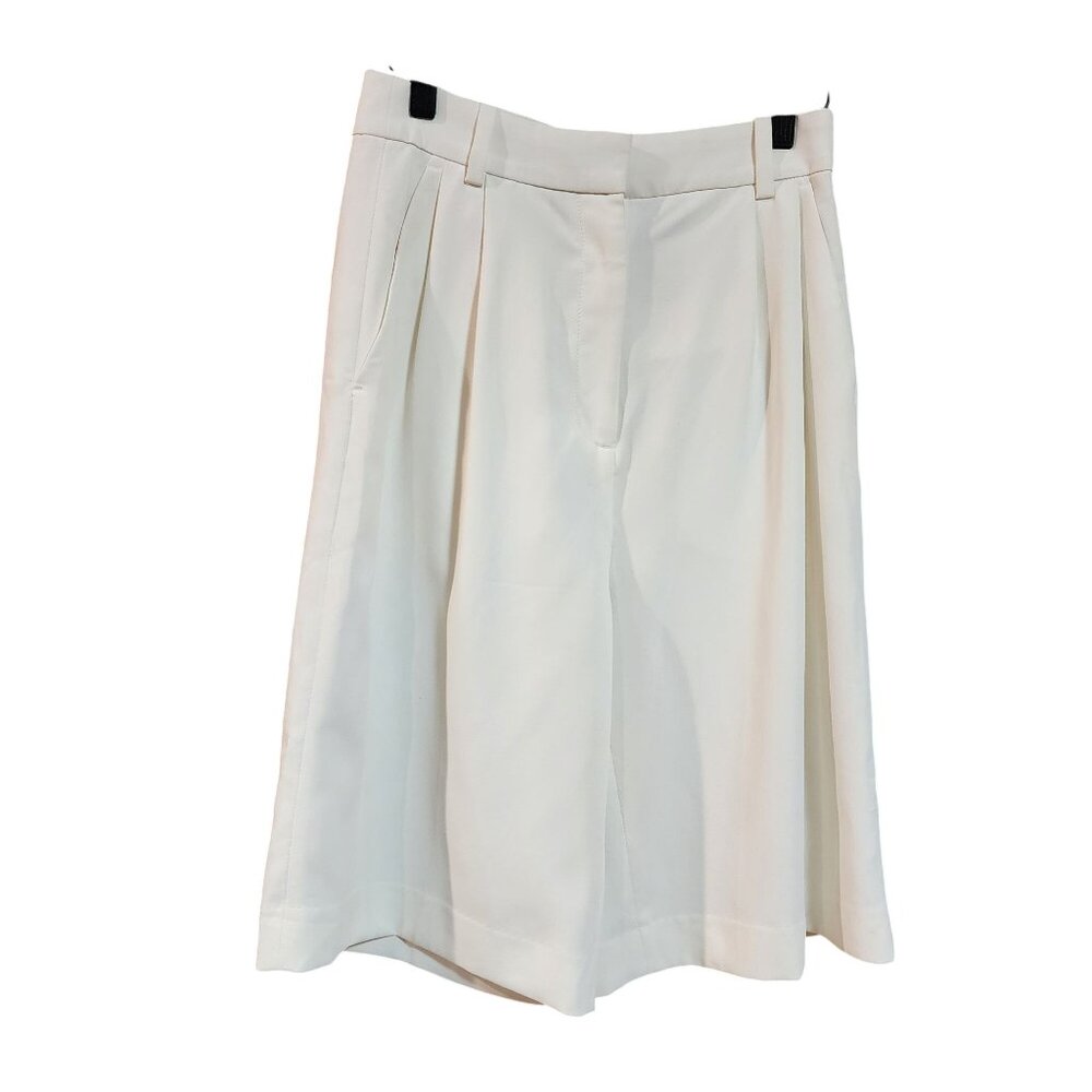 H&M Womens Pleated Wide-Leg White Shorts Size 4 Polyester Blend